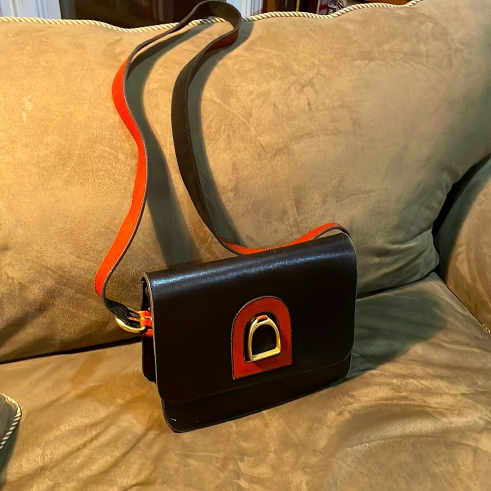 Equestrian Gear genuine leather black and brown crossbody bag